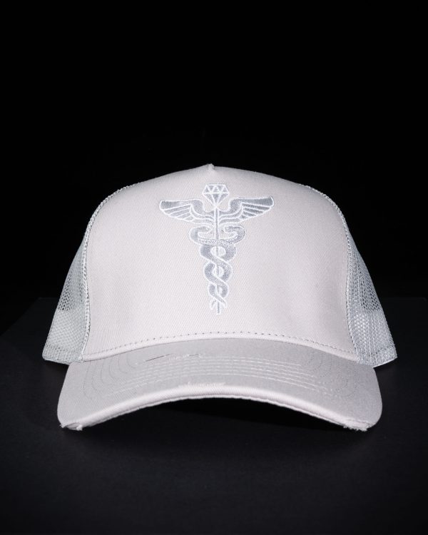 DGJ Hat White & White Logo
